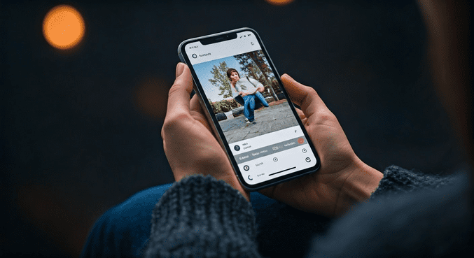 alt_text: Osoba z telefonem na tle ekranu TikTok, ukazującego zarobki i kreatywne treści.